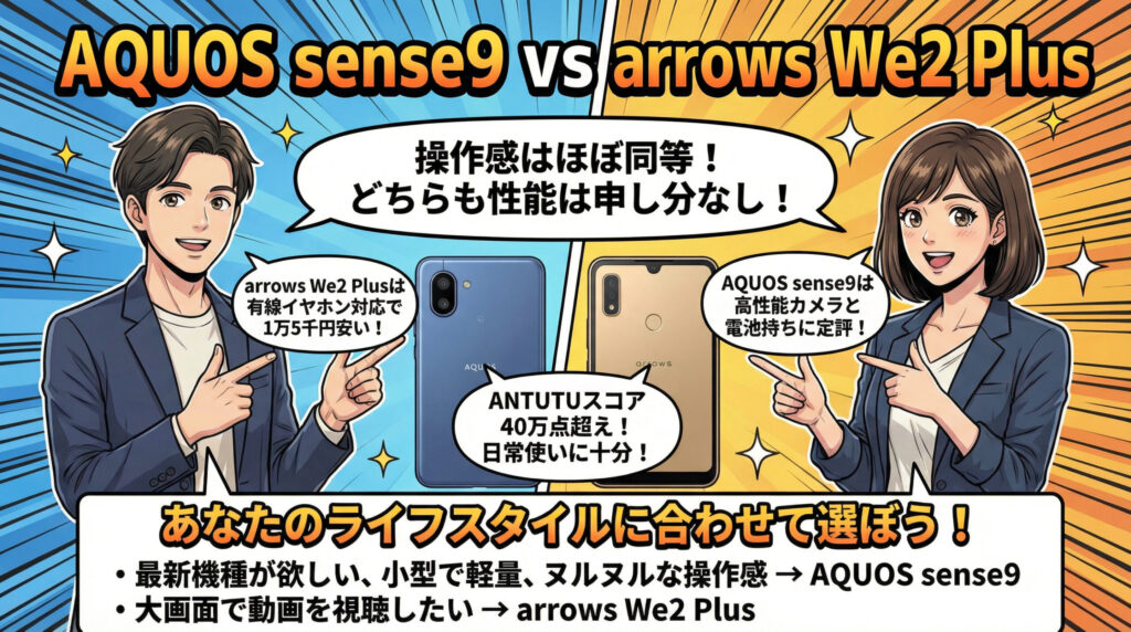 AQUOS sense9とarrows We2 Plus m06はどっちがおすすめ？