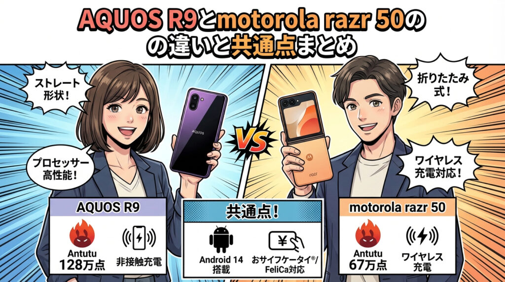 AQUOS R9とmotorola razr 50の違いと共通点まとめ