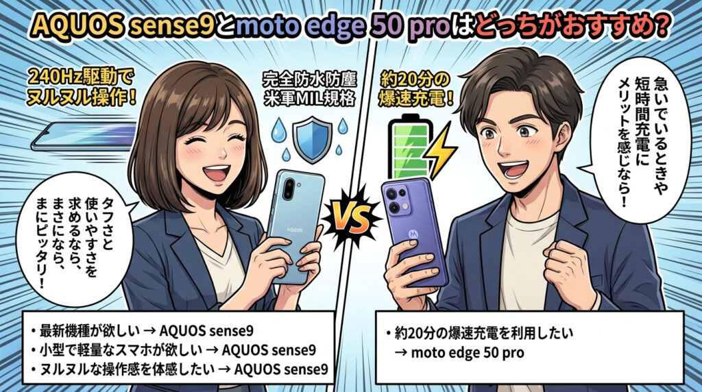 AQUOS sense9とmoto edge 50 proはどっちがおすすめ？