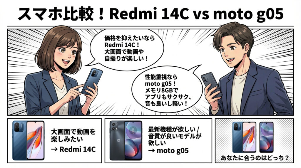 Xiaomi Redmi 14Cと moto g05はどっちを買うべき？
