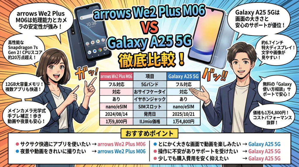 Galaxy A25 5Gは画面の大きさと安心のサポートが優位